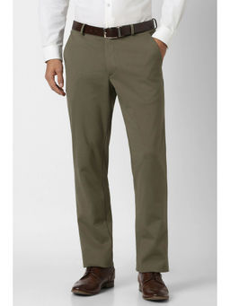 Van Heusen - Men Olive Solid Cotton Blend Formal Trouser