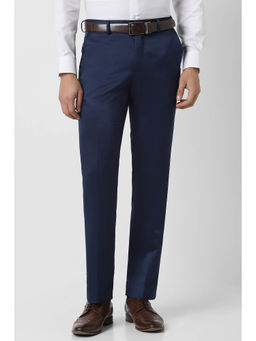 Van Heusen - Men Navy Blue Solid Polyester Formal Trouser