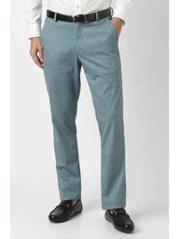 Van Heusen - Men Blue Textured Polyester Blend Formal Trouser