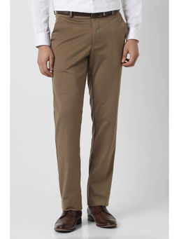 Van Heusen - Men Brown Solid Polyester Blend Formal Trouser