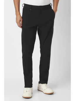 Van Heusen - Men Black Solid Rayon Blend Casual Trouser