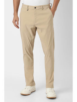 Van Heusen - Men Beige Solid Rayon Blend Casual Trouser