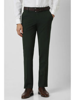 Van Heusen - Men Olive Solid Polyester Blend Formal Trouser