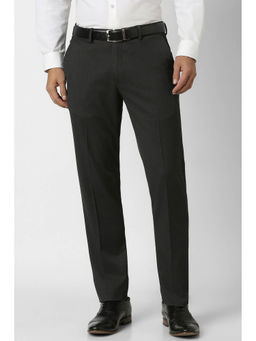 Van Heusen - Men Black Solid Polyester Blend Formal Trouser