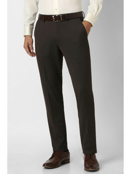 Van Heusen - Men Brown Solid Polyester Blend Formal Trouser