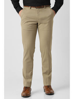 Van Heusen - Men Khaki Solid Polyester Blend Formal Trouser