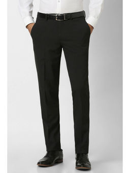 Van Heusen - Men Black Solid Polyester Blend Formal Trouser