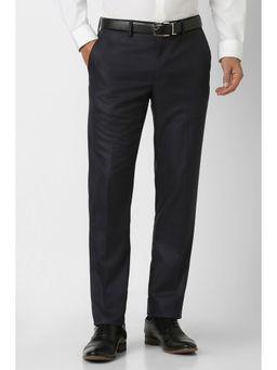 Van Heusen - Men Navy Blue Textured Polyester Blend Formal Trouser