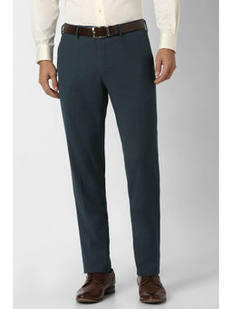 Van Heusen - Men Navy Blue Solid Polyester Blend Formal Trouser