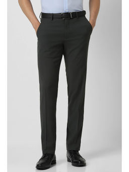 Van Heusen - Men Charcoal Solid Polyester Blend Formal Trouser