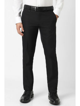 Van Heusen - Men Black Solid Polyester Formal Trouser