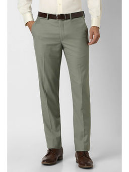 Van Heusen - Men Olive Solid Polyester Blend Formal Trouser