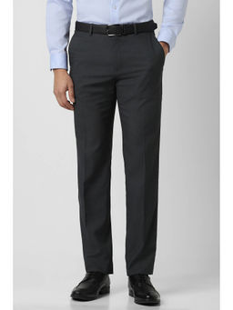 Van Heusen - Men Grey Solid Polyester Blend Formal Trouser