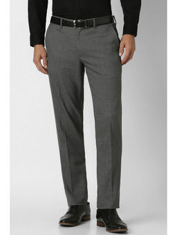 Van Heusen - Men Grey Textured Polyester Blend Formal Trouser
