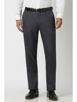Van Heusen - Men Grey Textured Polyester Blend Formal Trouser