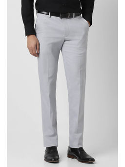 Van Heusen - Men Grey Solid Polyester Blend Formal Trouser