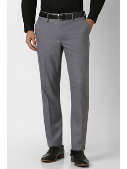 Van Heusen - Men Grey Checks Polyester Blend Formal Trouser
