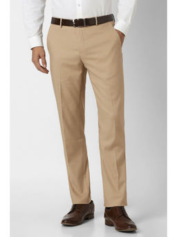 Van Heusen - Men Beige Solid Polyester Blend Formal Trouser