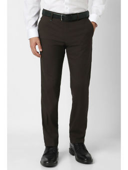 Van Heusen - Men Brown Solid Polyester Blend Formal Trouser