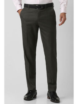 Van Heusen - Men Charcoal Textured Polyester Blend Formal Trouser
