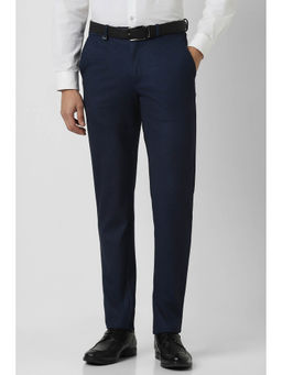 Van Heusen - Men Navy Blue Textured Polyester Blend Formal Trouser