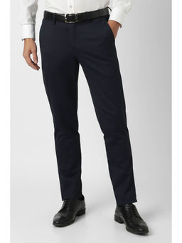 Van Heusen - Men Navy Blue Stripes Polyester Blend Formal Trouser
