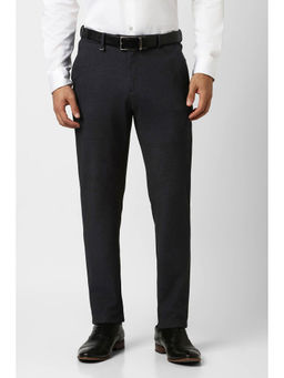 Van Heusen - Men Black Textured Polyester Blend Formal Trouser