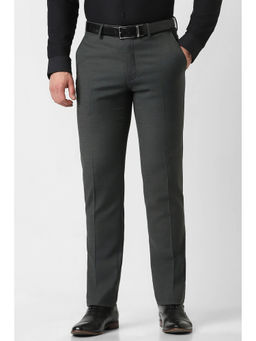 Van Heusen - Men Grey Solid Polyester Blend Formal Trouser