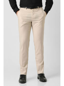 Van Heusen - Men Beige Solid Cotton Blend Formal Trouser