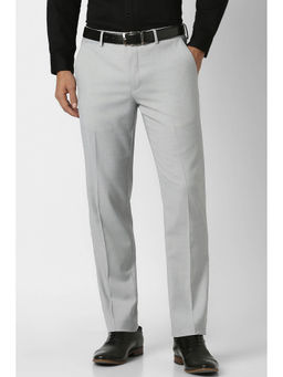 Van Heusen - Men Grey Solid Polyester Blend Formal Trouser