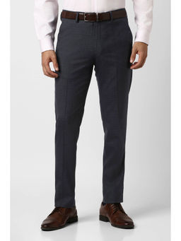 Van Heusen - Men Grey Checks Polyester Blend Formal Trouser