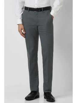 Van Heusen - Men Grey Checks Polyester Blend Formal Trouser