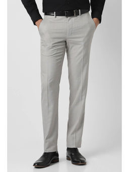 Van Heusen - Men Grey Textured Polyester Blend Formal Trouser