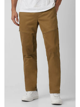 Van Heusen - Men Brown Solid Cotton Blend Casual Trouser