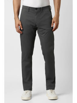 Van Heusen - Men Grey Textured Cotton Blend Casual Trouser