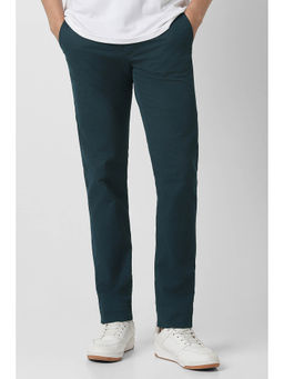 Van Heusen - Men Teal Checks Cotton Blend Casual Trouser