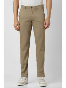 Van Heusen - Men Beige Solid Cotton Blend Casual Trouser