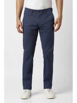 Van Heusen - Men Navy Blue Textured Cotton Blend Casual Trouser