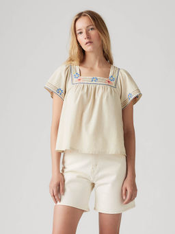 Levi's - Women's Embroidered Cream Square Neck Top