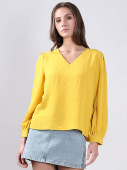 VERO MODA - Yellow V-Neck Top