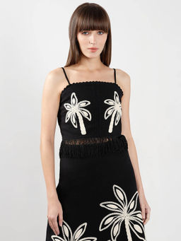 VERO MODA - Black Embroidered Cropped Top