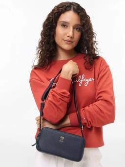 Tommy Hilfiger - Solid Navy Blue Polyurethane Sling Bag