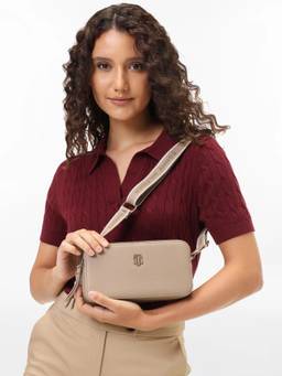 Tommy Hilfiger - Solid Beige Polyurethane Sling Bag