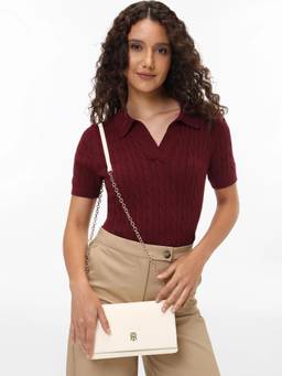 Tommy Hilfiger - Solid Ivory Polyurethane Sling Bag