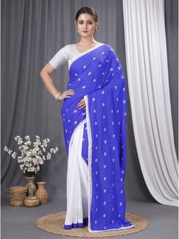 DipDiya - Blue White Pure Cotton Traditional Bengali Lal Pori Handloom Saree