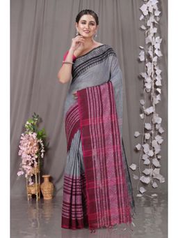 DipDiya - Rani Pure Cotton Traditional Bengali Begompuri Handloom Saree with Unstitched Blouse