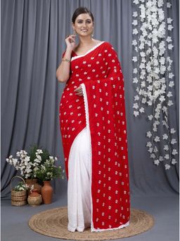 DipDiya - Red White Pure Cotton Traditional Bengali Lal Pori Handloom Saree