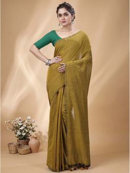 DipDiya - Brown Pure Cotton Traditional Bengali Thankhad Handloom Saree Without Blouse