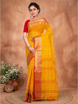DipDiya - Yellow Pure Cotton Traditional Bengali Churi Par Tant Saree