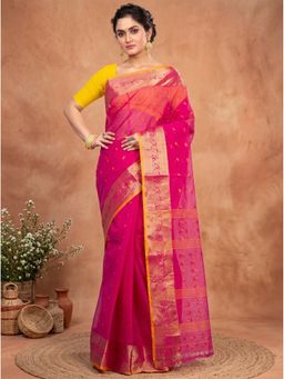 DipDiya - Pink Pure Cotton Traditional Bengali Churi Par Tant Saree